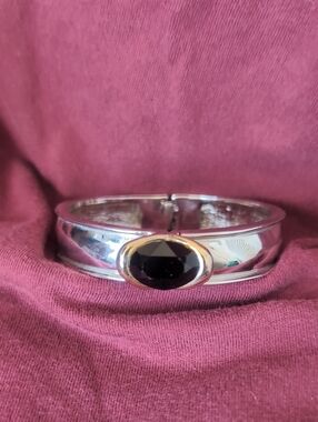 Betty Johnson Silver Bangle Bracelet with Black Stone Accent